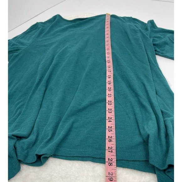 Chicos Size 3 Embroidered Peasant Top 3/4 Sleeve Tunic Asymmetric Hemline Green - Picture 9 of 9